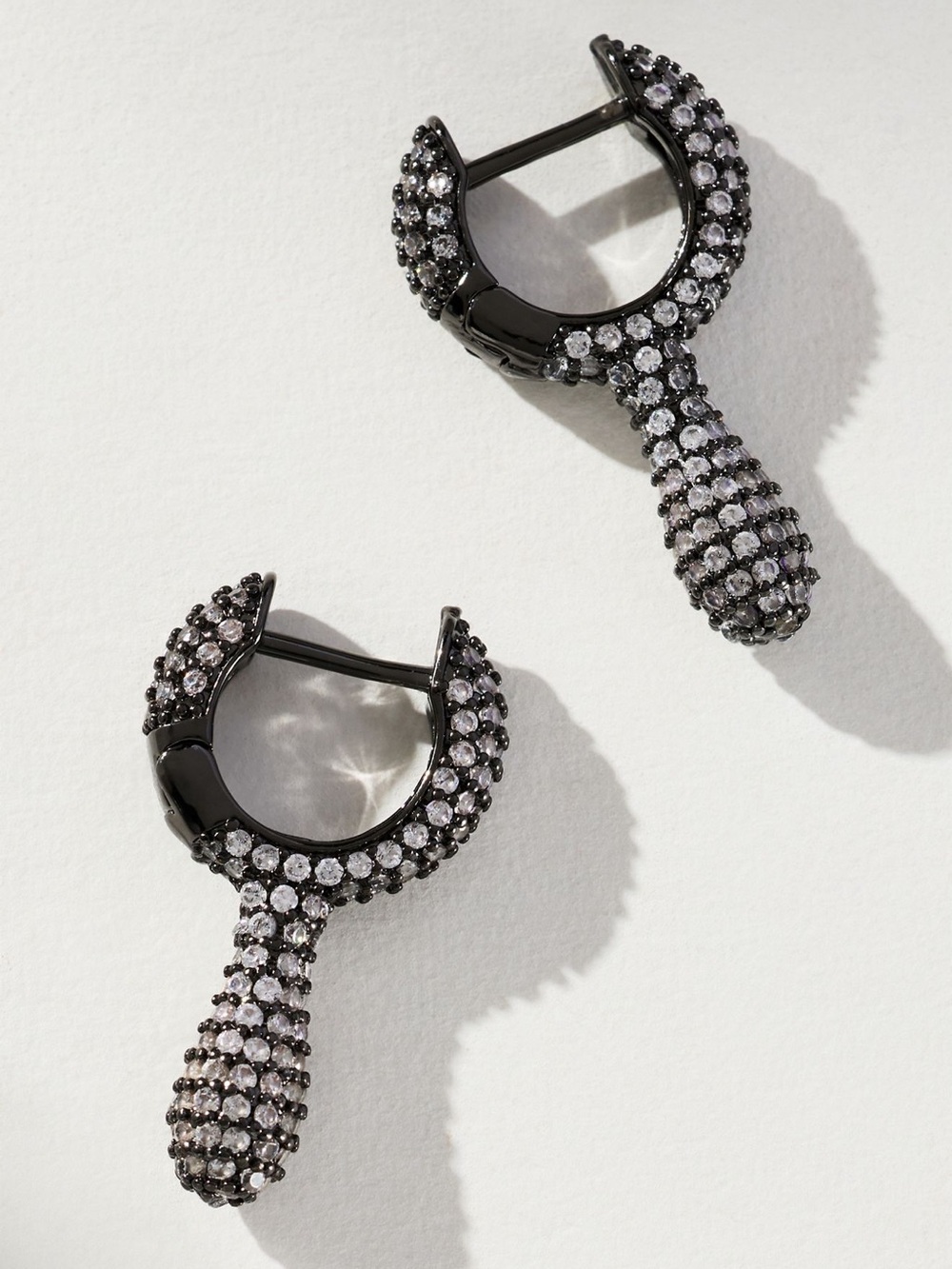 Anthropologie Drippy Crystal Huggie Hoop Earrings 14K Plated Gunmetal Gray NEW